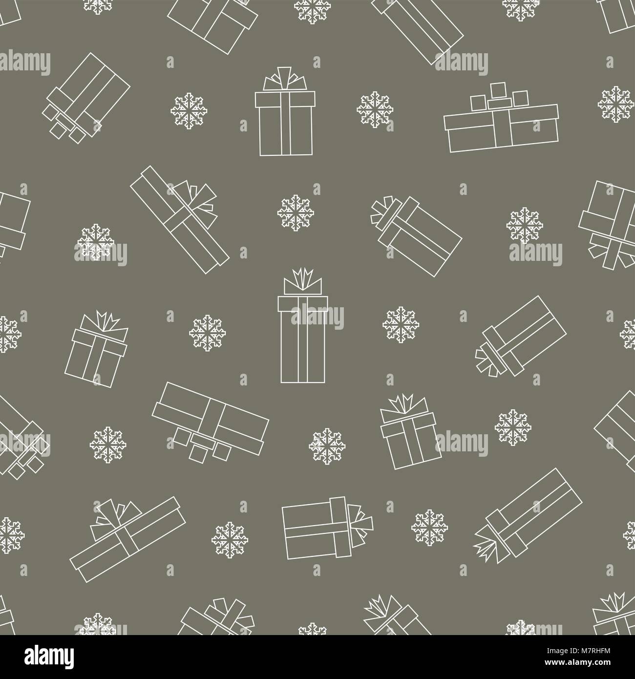 Seamless pattern of Simple linear gift boxes and snowflake on grey ...