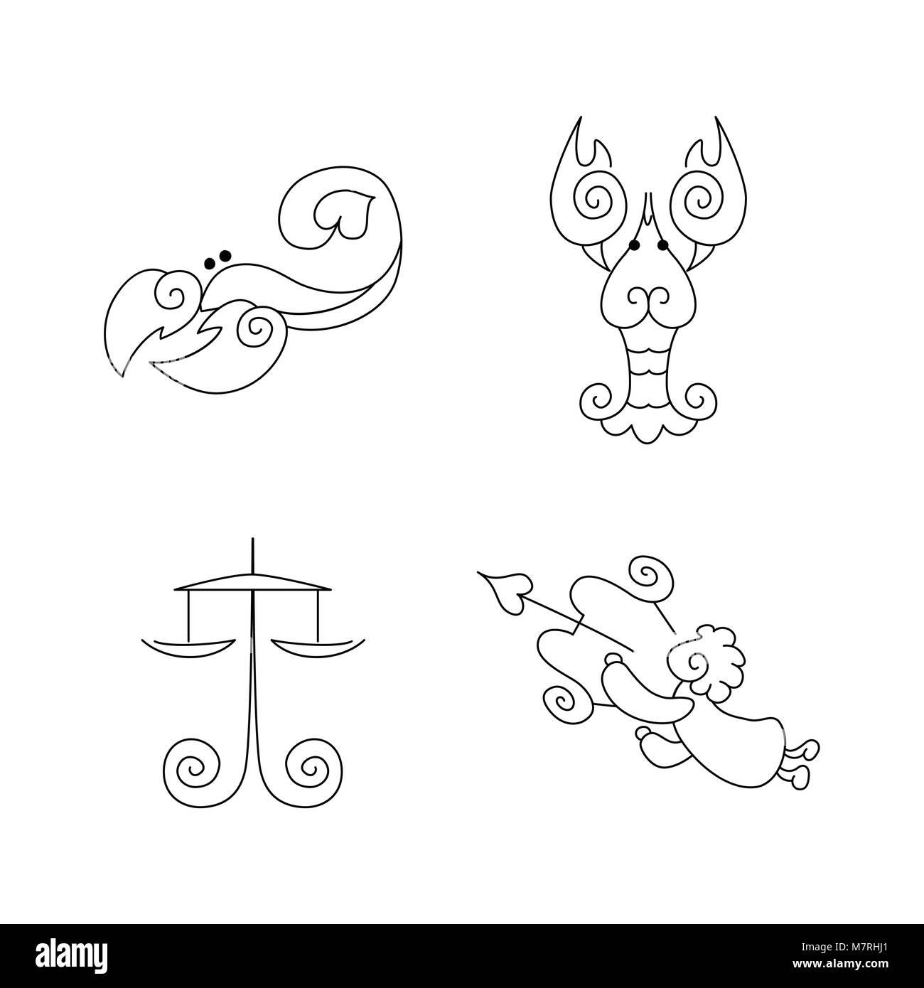 Vector One Line Zodiac Symbols Set Libra Scorpio Cancer Sagittarius Stock Vector Image Art Alamy