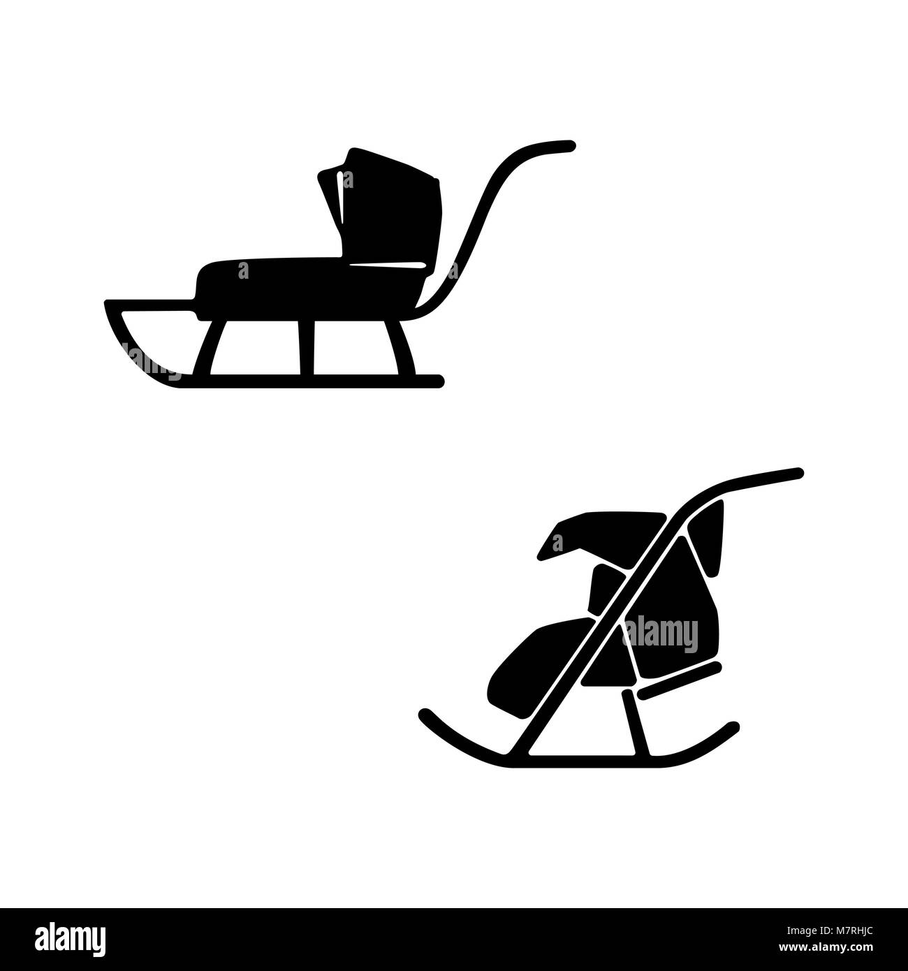 Winter. Sled. Hand drawn vector set of two sleds for baby, suckling. Sledge pram Stock Vector