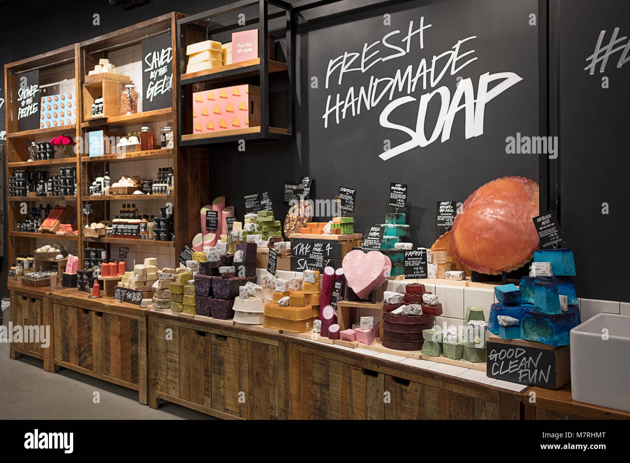 View of the shopfront of the fresh handmade cosmetics and beauty store LUSH  in Broadmead in Bristol with two women shoppers walking out of the door  Stock Photo - Alamy