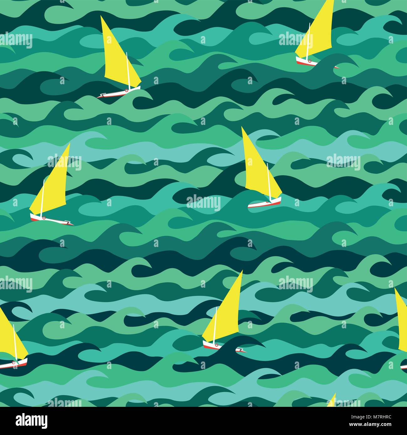 Seamless pattern made of sea waves and yachts Stock Vector Image & Art ...