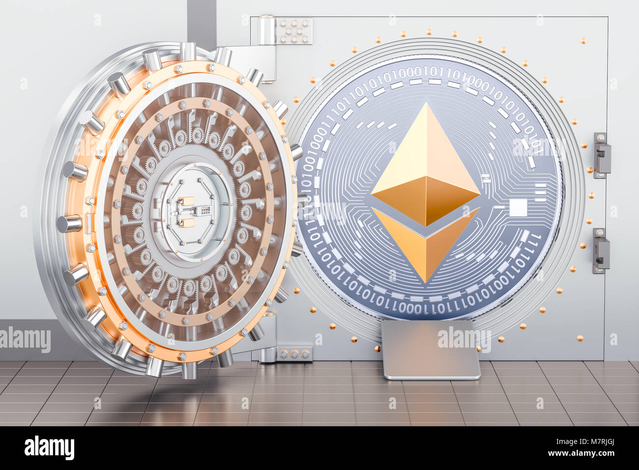 Opened bank vault with cryptocurrency ethereum inside, 3D rendering Stock  Photo - Alamy