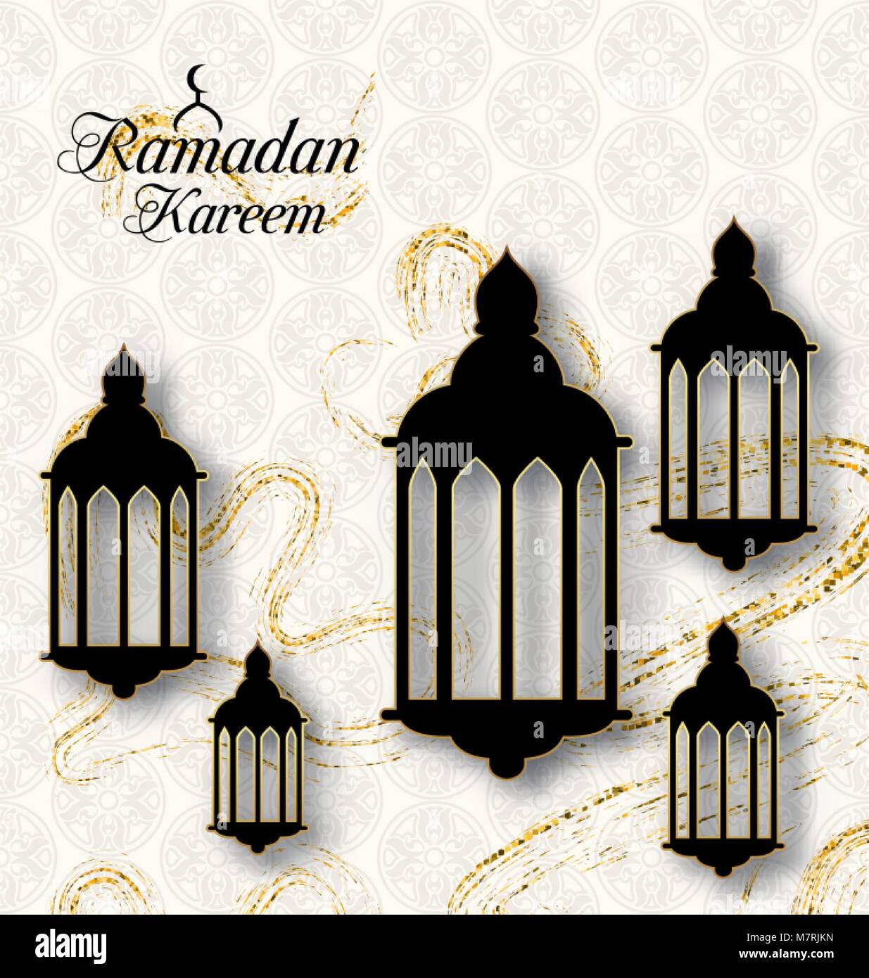 Arabic Lamps, Fanoos for Ramadan Kareem, Islamic Card Stock Vector