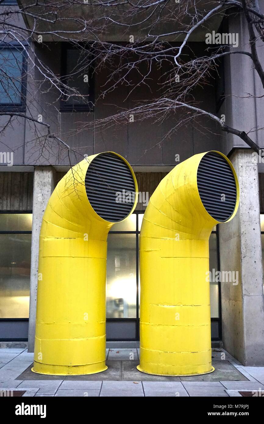 Roosevelt Island, New York, USA: Colorful air vents on the sidewalk of an island in the East River, New York City. Stock Photo