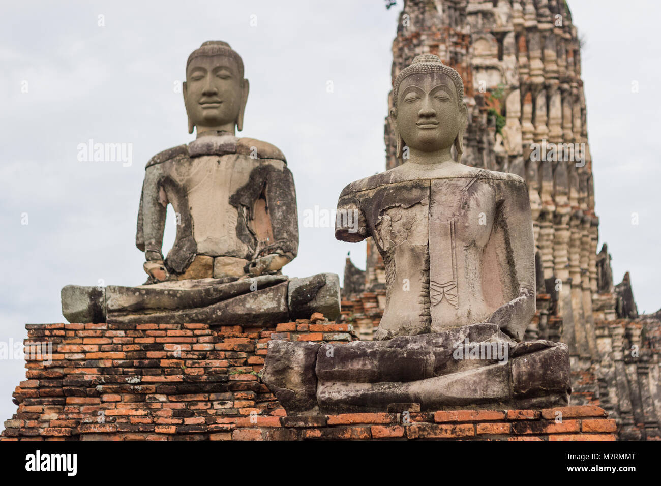 Chaiwatthanaram  Temple - Ayutthaya Thailand :- May 6, 2017:- Sitting Buddha  - A temple in Ayutthaya In the ruins of the royal temple, which is the m Stock Photo