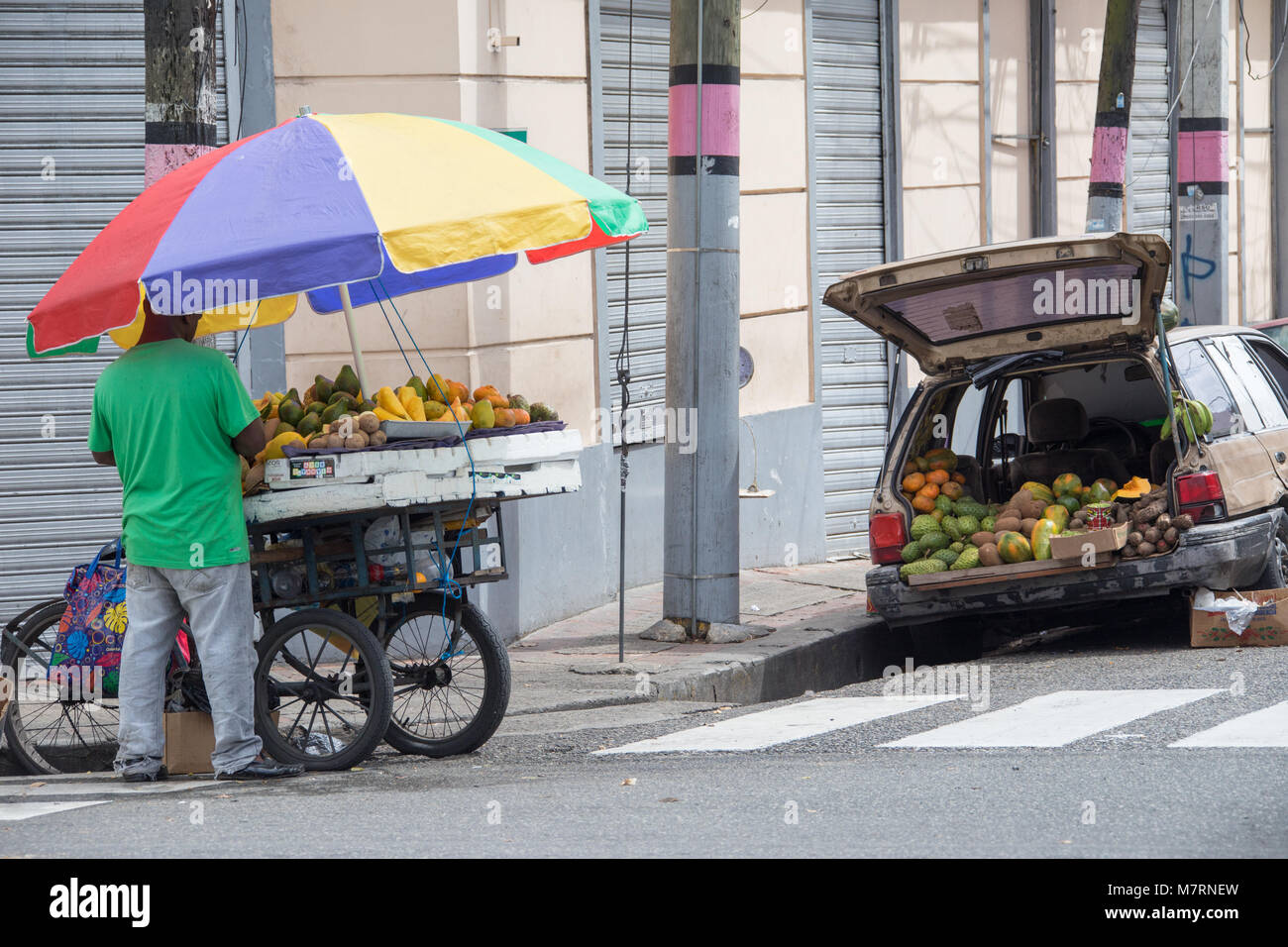 Fruit vendor on the street in Santo Domingo, Domnican Republic Stock Photo