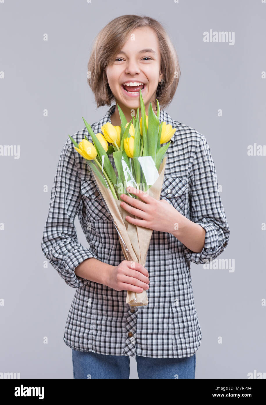 Girl with flowers Stock Photo