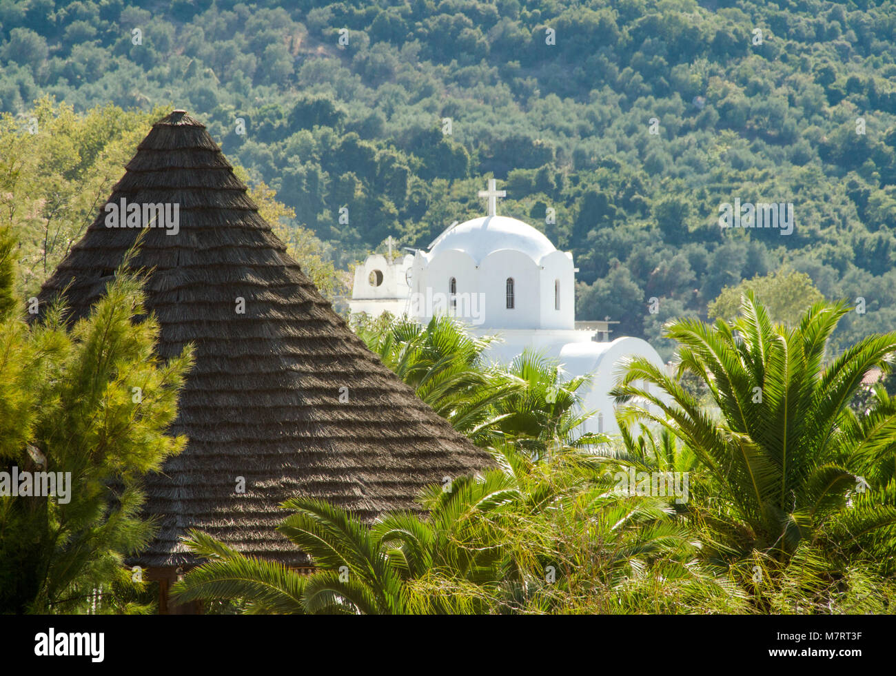 Greek white orthodox church in nature Stock Photo