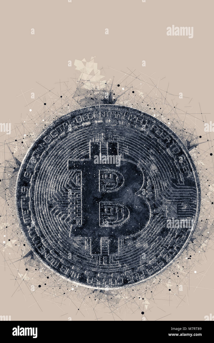 world cryptocurrency bitcoin coin in hand close up macro Stock Photo - Alamy