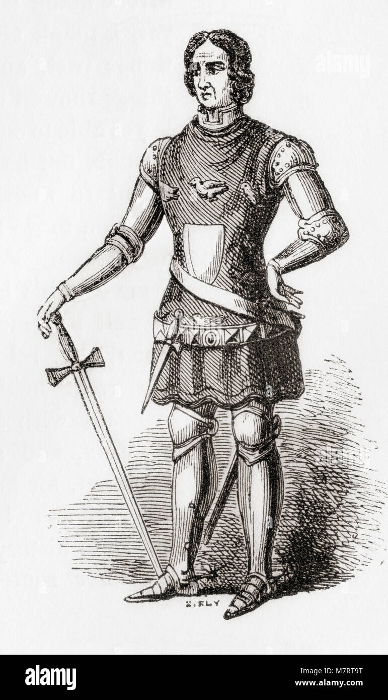 Sir Thomas Erpingham,c. 1355–1428.  English knight who became famous as the commander of King Henry V's longbow wielding archers at the Battle of Agincourt.  From Old England: A Pictorial Museum, published 1847. Stock Photo