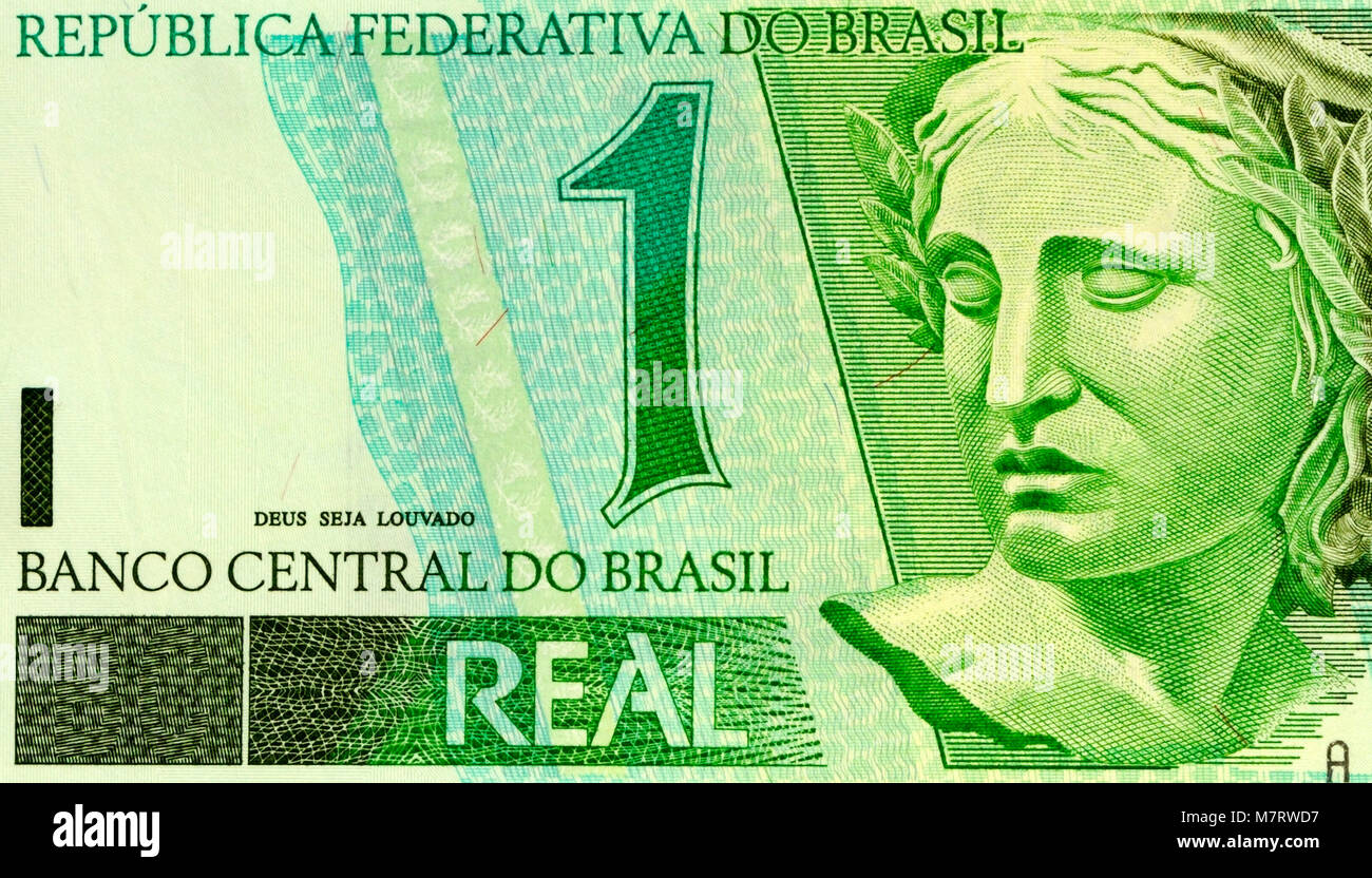 Brazil Reais 1 One Real Bank Note Stock Photo
