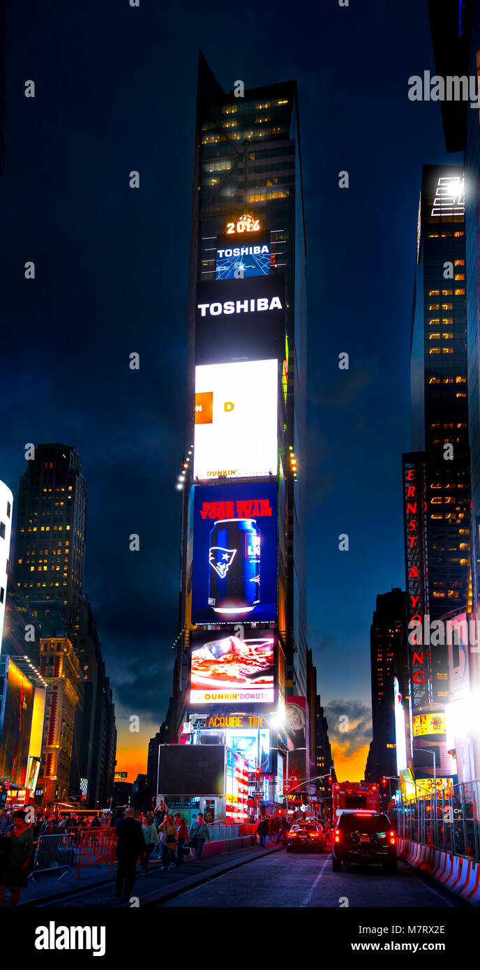 Times Tower in Times Square, New York City. Interesting fact is that the ball they drop on New Year's Eve is there year round. Stock Photo