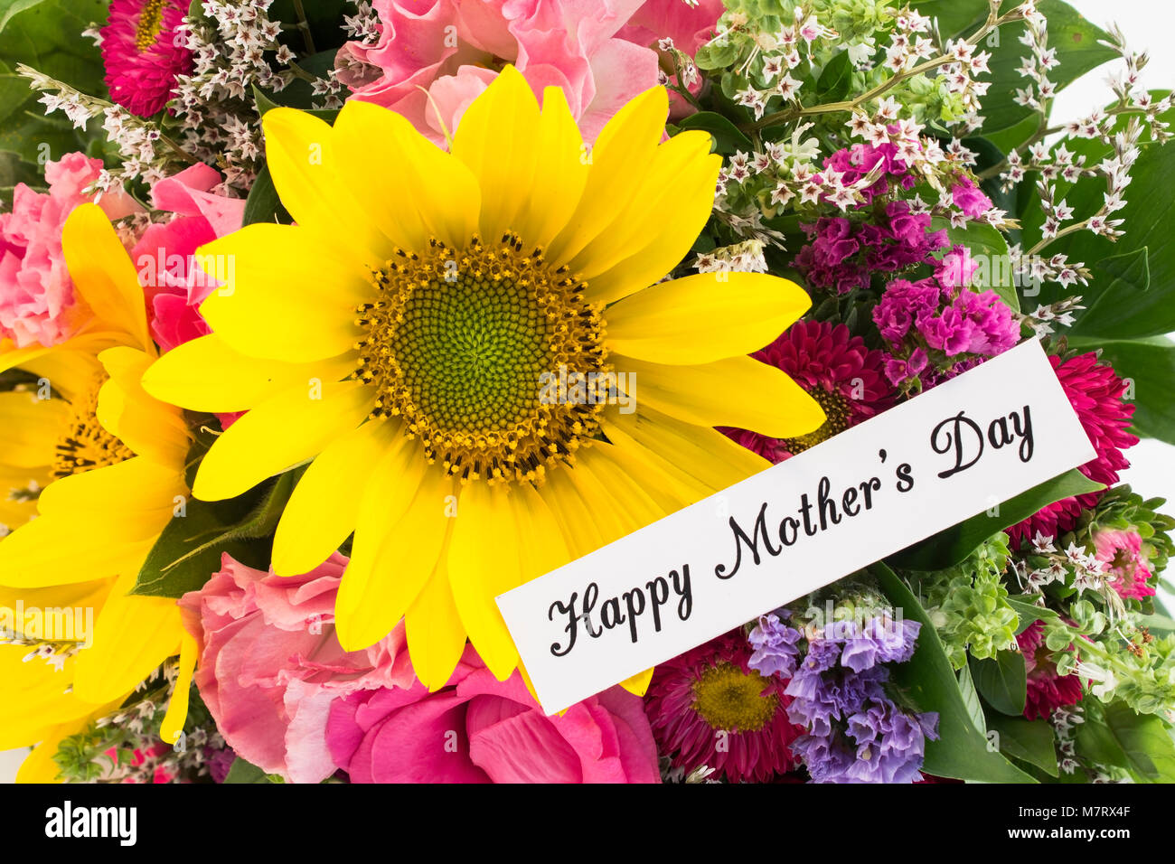 Happy Mother's Day, Greeting Card, with Bouquet of Flowers Stock Photo ...