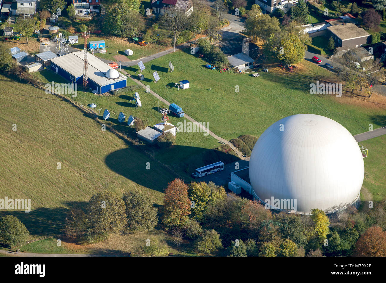 Aerial view, IUZ observatory Bochum Bochum-Sundern radon radio telescope Cape Kaminski, Bochum, Ruhr area, North Rhine-Westphalia, Germany, Europe, bi Stock Photo