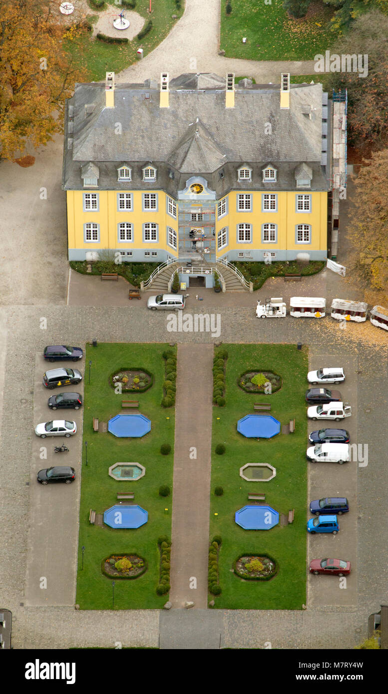 Aerial view, Theme Park Schloss Beck in golden October, Kirchhellen, Bottrop, Ruhr, North Rhine-Westphalia, Germany, Europe, birds-eyes view, aerial v Stock Photo