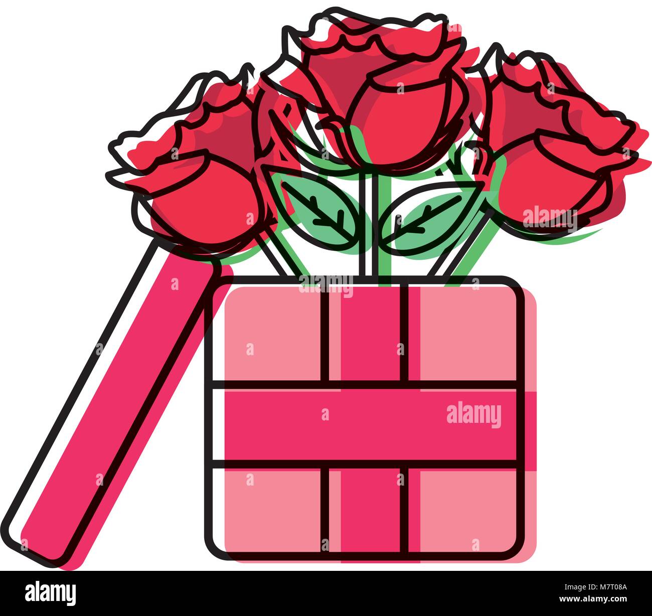 moved color roses petals with leaves inside present box Stock Vector ...