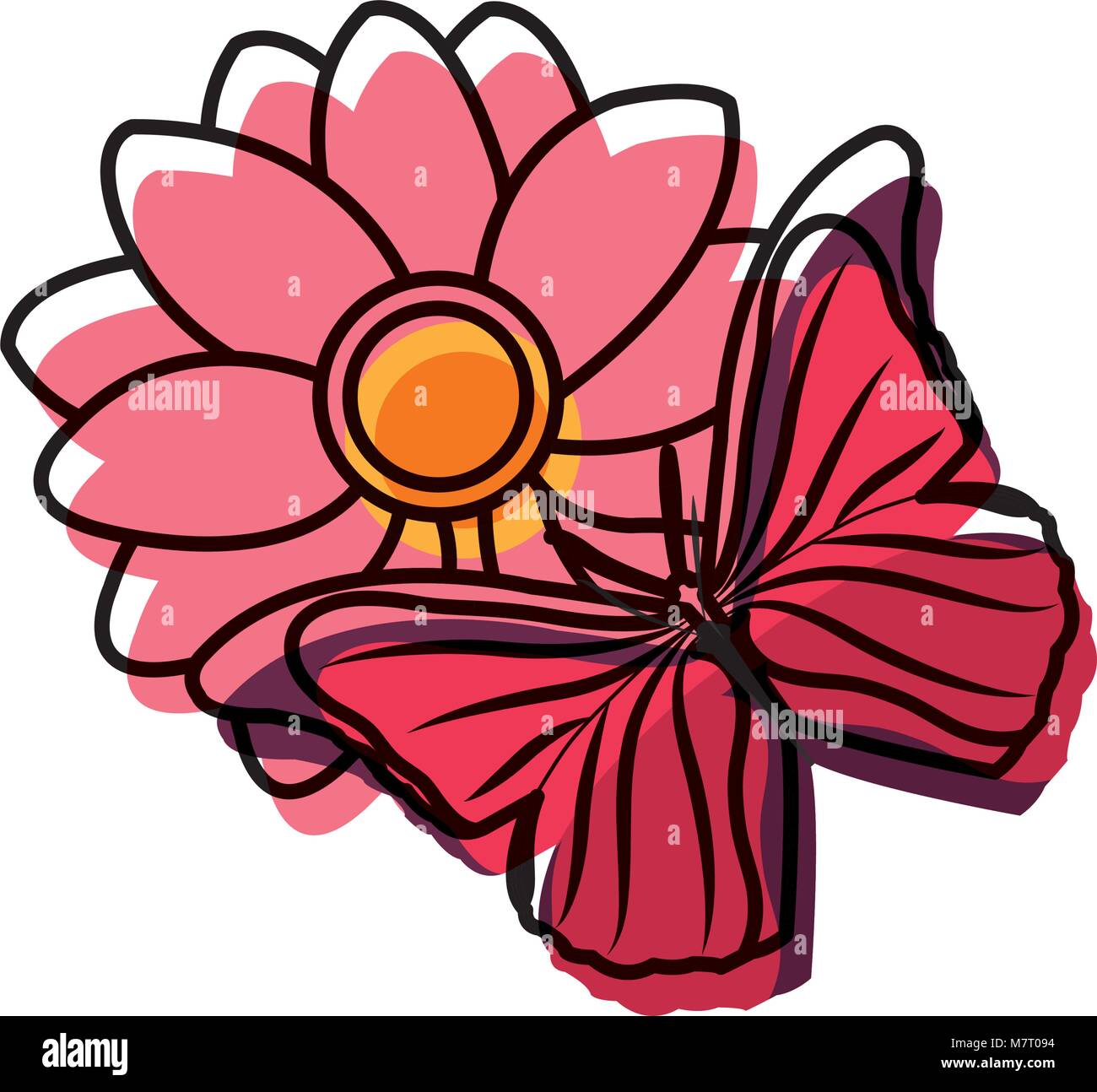 moved color cute flowers design with petals and butterfly Stock Vector ...