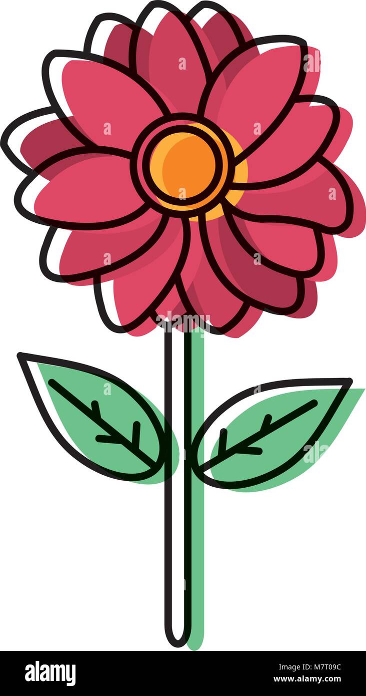 moved color beautiful flower with nature petals and leaves Stock Vector ...