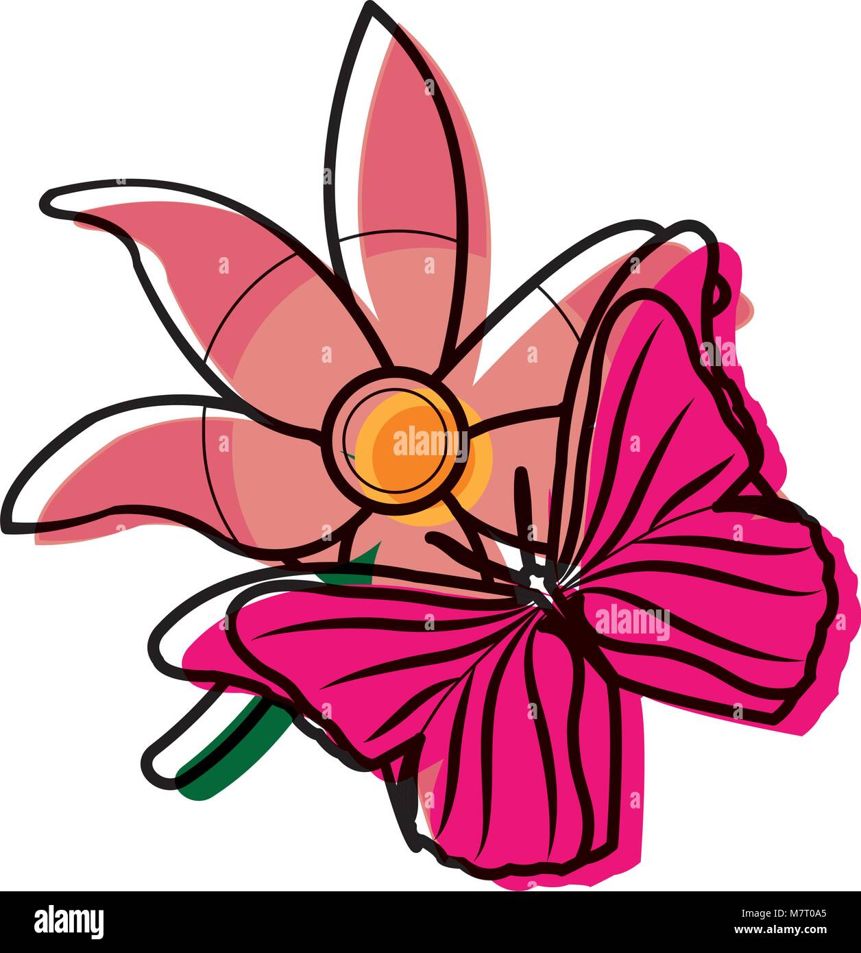 moved color nice flowers with petals design and butterfly Stock Vector ...