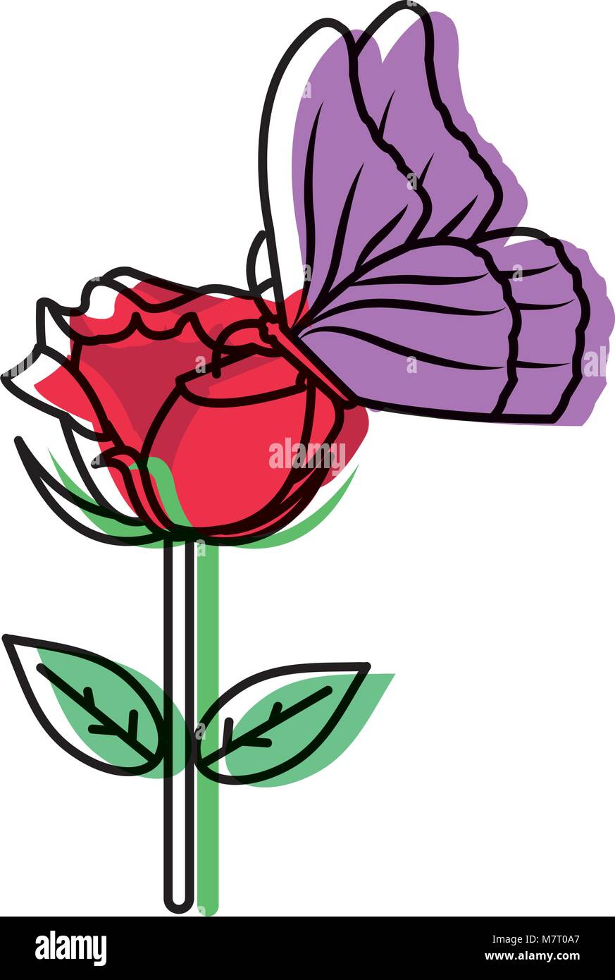 moved color nice rose with petals design and butterfly Stock Vector ...