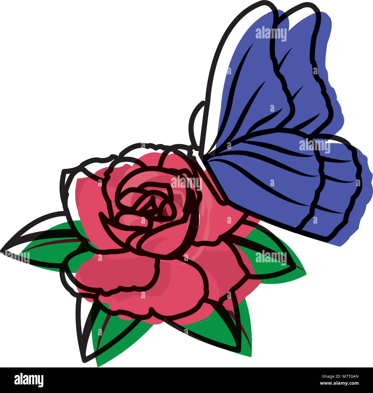 moved color beautiful rose petals with leaves and butterfly Stock ...