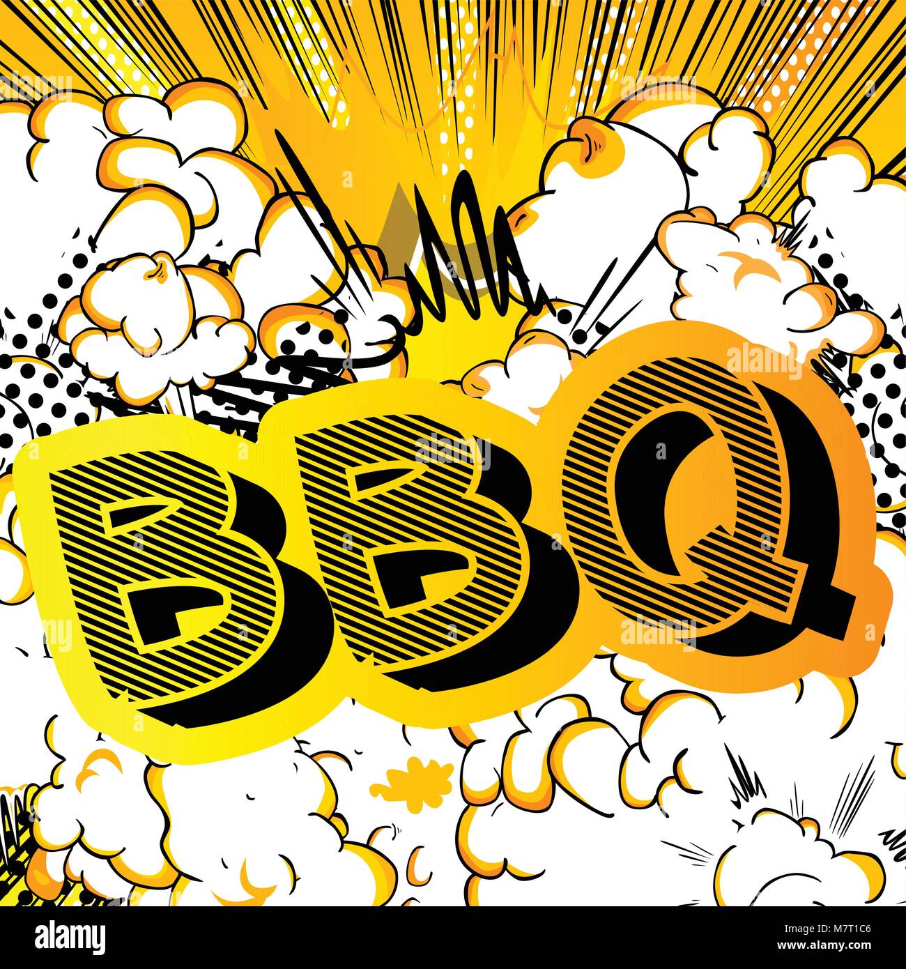 BBQ - Comic book style phrase on abstract background Stock Vector Art