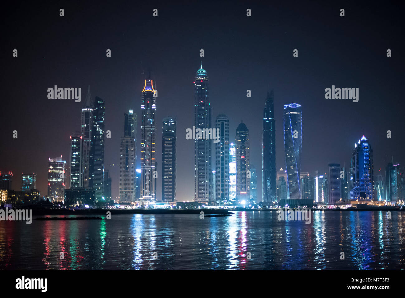 Dubai skyline with buildings at night Stock Photo
