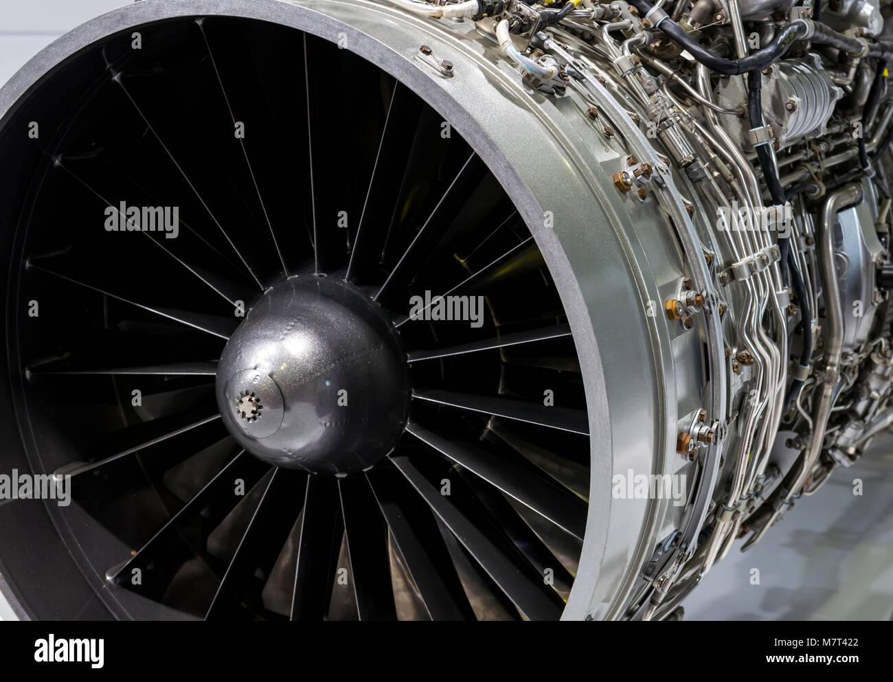 plane turbine engine mechanism closeup Stock Photo