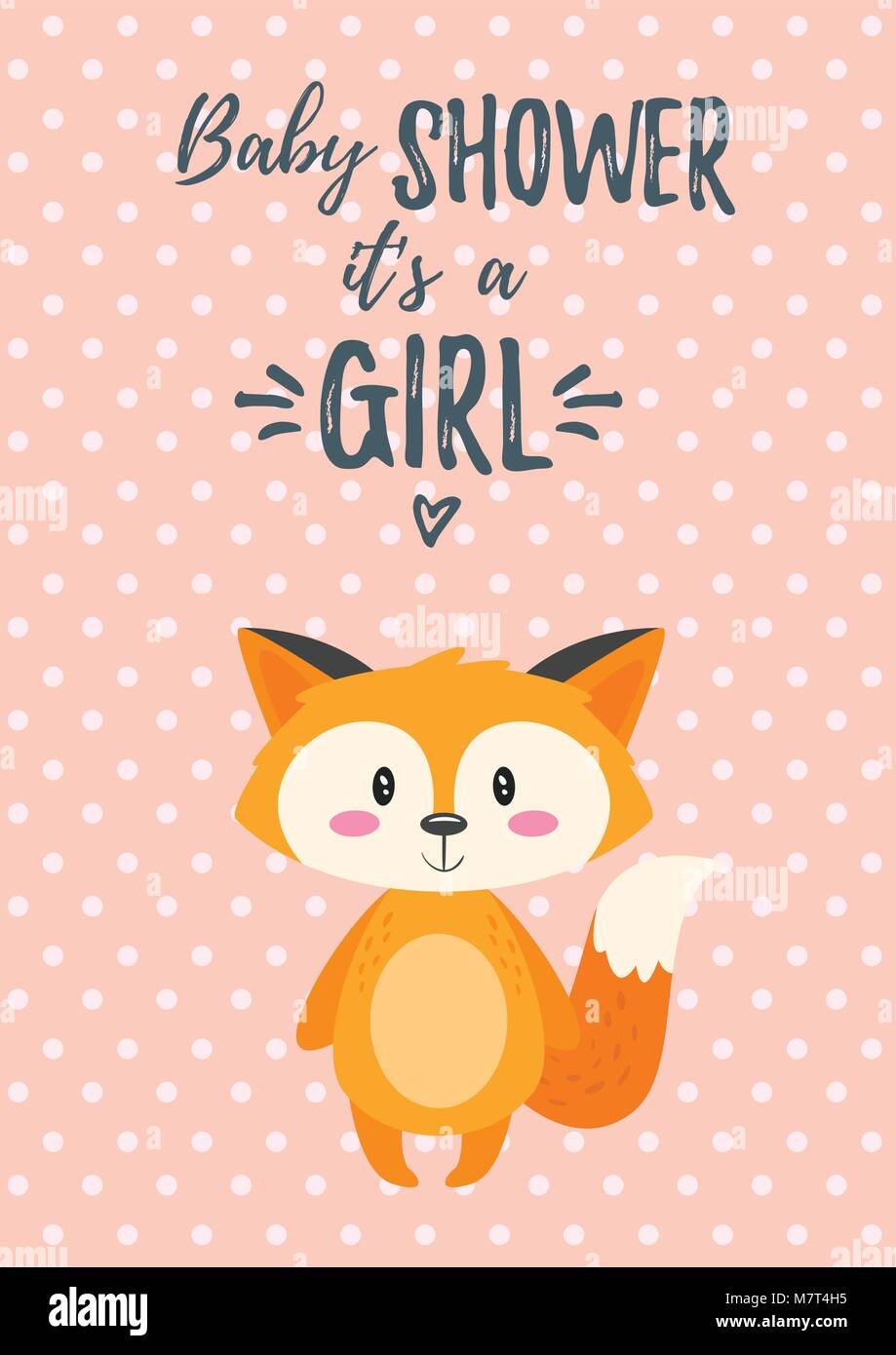 Vector cartoon style illustration of Baby shower invitation. Baby girl ...