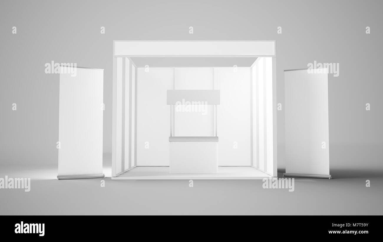 white exhibition stand design 3d rendering Stock Photo