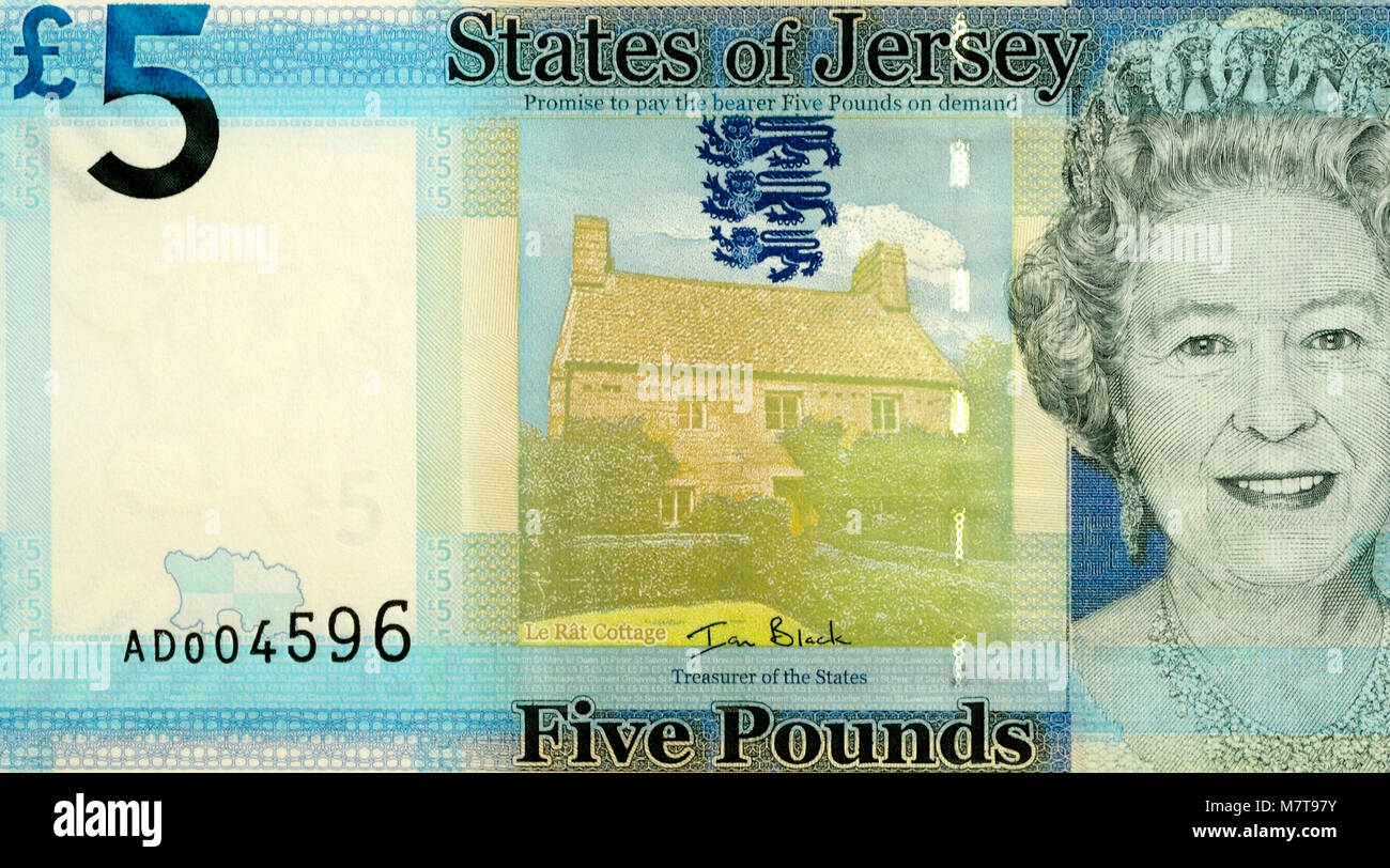 Jersey Five 5 Pound Bank Note Stock Photo