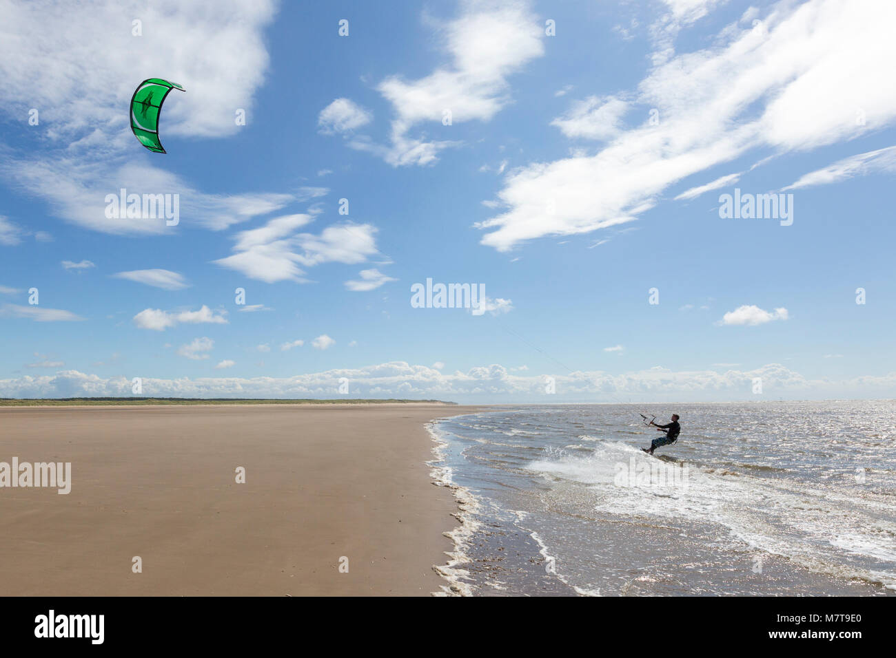 Kite surfing on the coast near Southport, UK Stock Photo