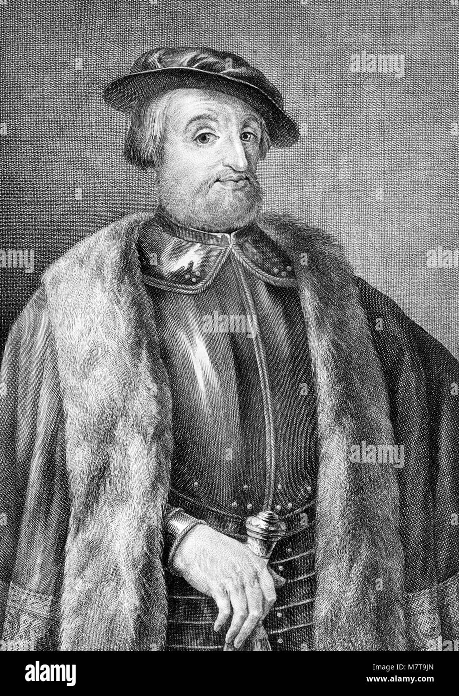 Hernán Cortés de Monroy y Pizarro Altamirano, Marquis of the Valley of Oaxaca (1485-1547). Portrait of the Spanish conquistador, Hernan Cortes, Antonio Carnicero, 1791. Stock Photo
