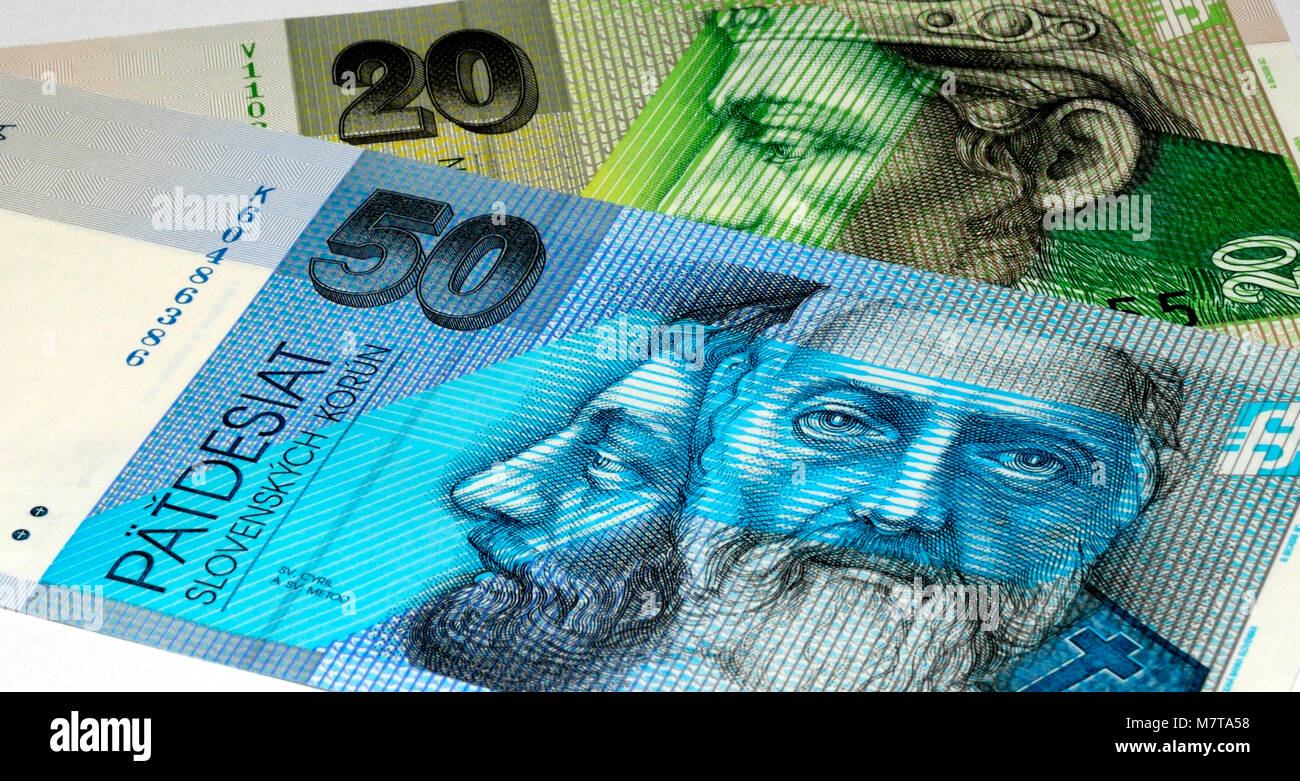 Slovakia Korun Currency Bank Notes Stock Photo