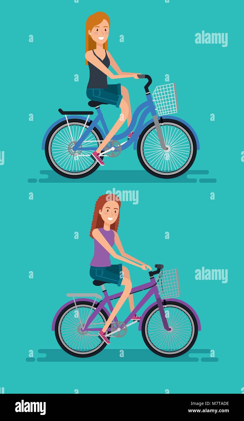 young women with bicycle Stock Vector Image & Art Alamy