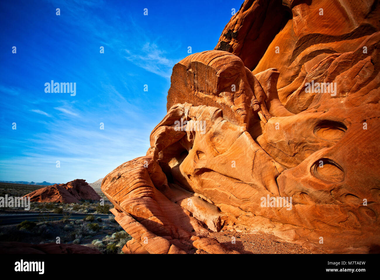 Beautiful eroded sandstone rock formations in Nevada's Valley of Fire State Park Stock Photo