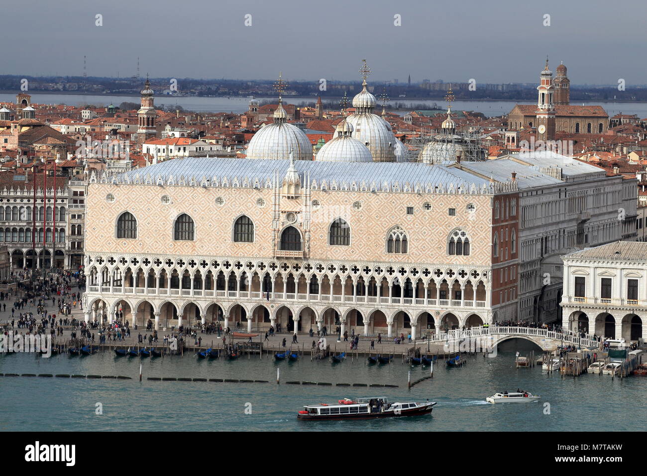 Venice, Italy - January 20, 2018. View of Palazzo Ducale from the top of the belltower of San Giorgio Maggiore church. Stock Photo