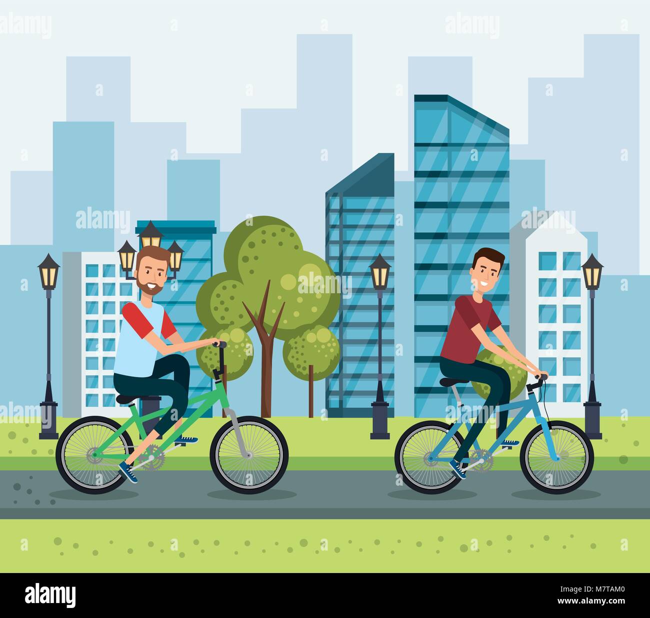 young men with bicycle in the park Stock Vector Image & Art - Alamy