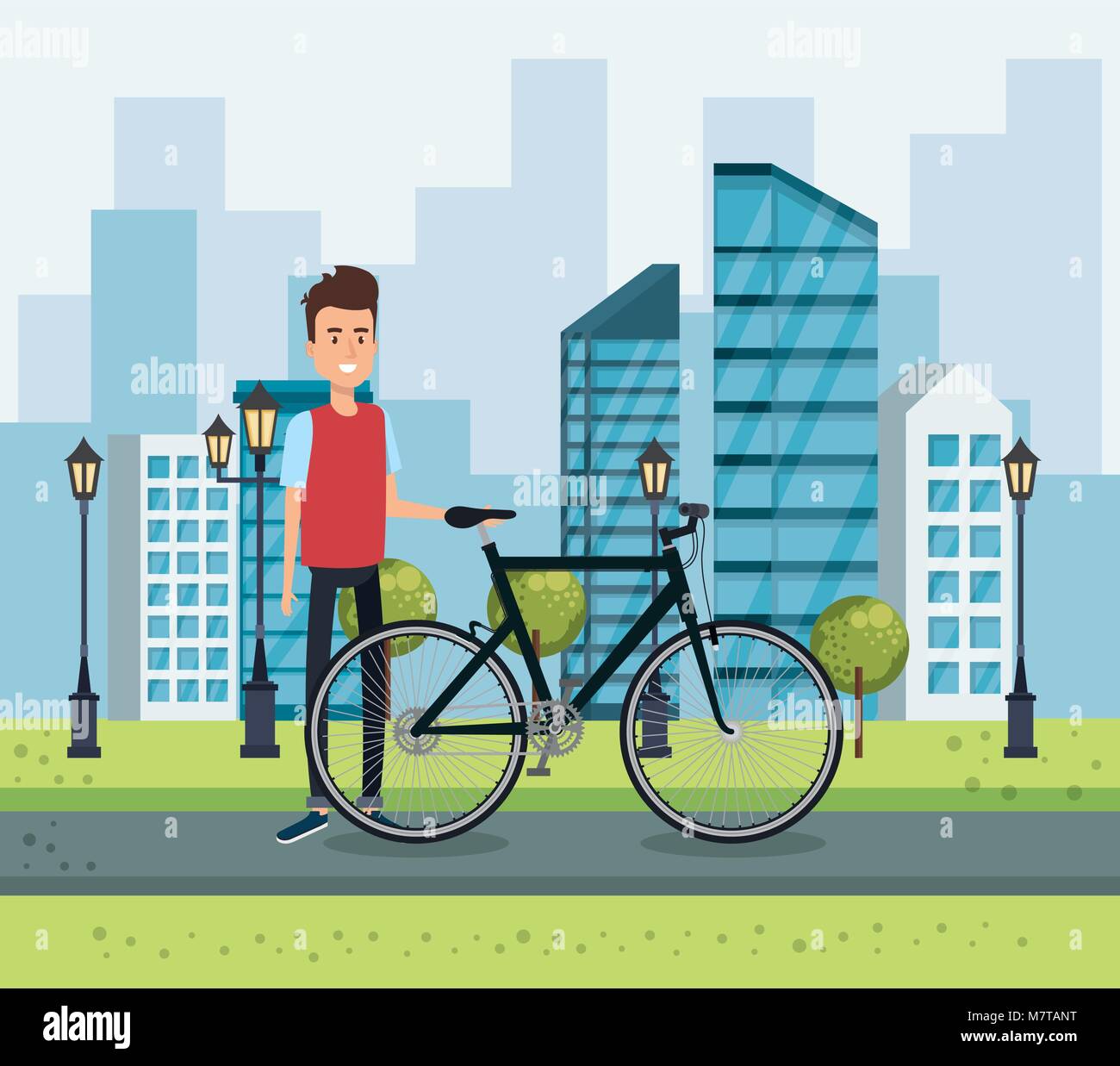 young man with bicycle in the park Stock Vector Image & Art - Alamy