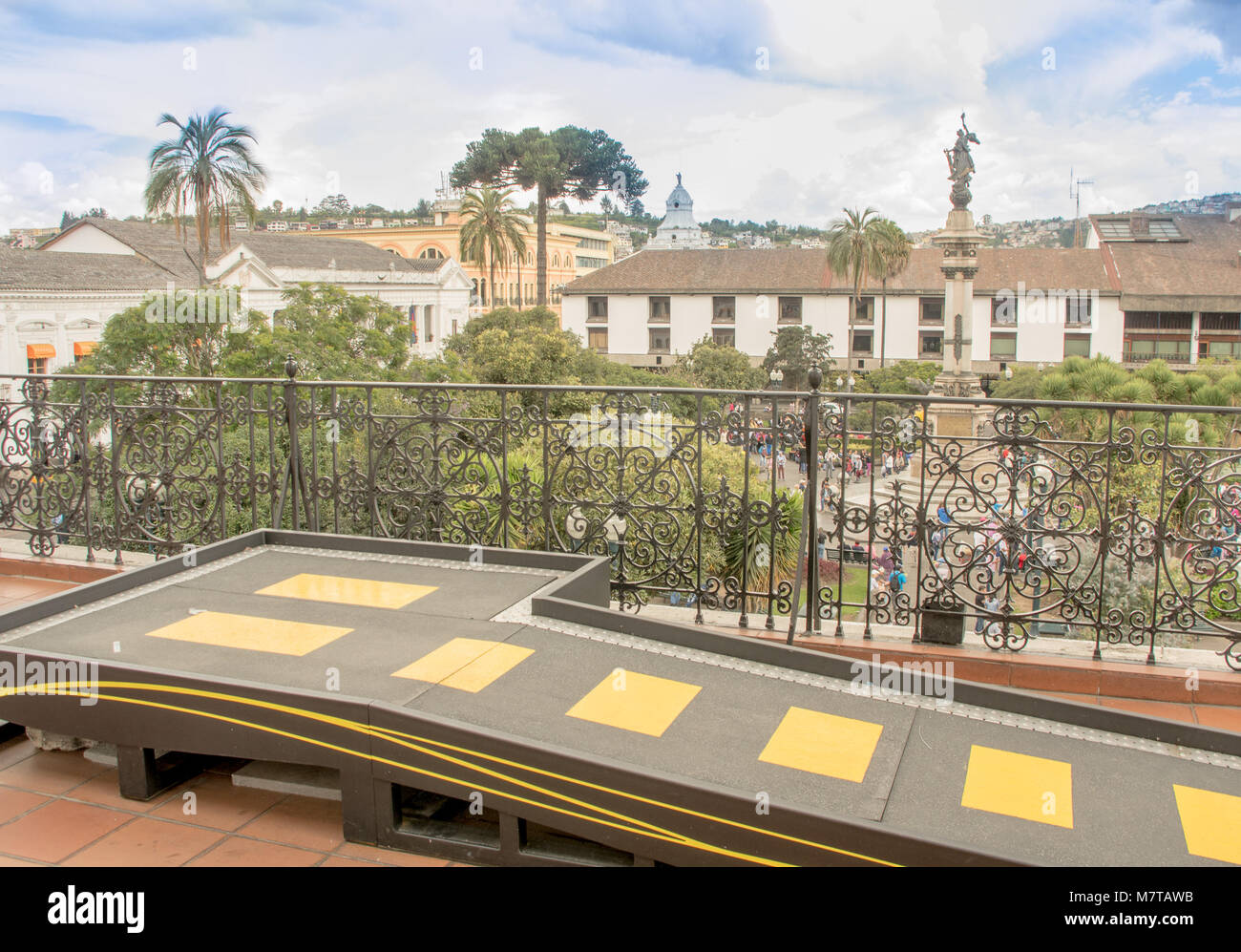 QUITO, ECUADOR, JANUARY, 11- 2018: Beautiful outdoor view from the balcony to the plaza grande, at Carondelet palace government in Quito Stock Photo