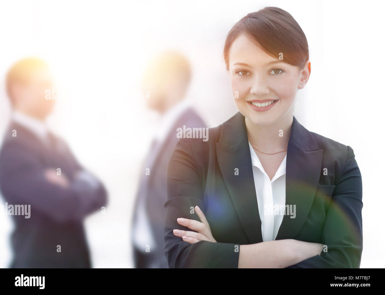 successful young business woman on the background of the office Stock ...