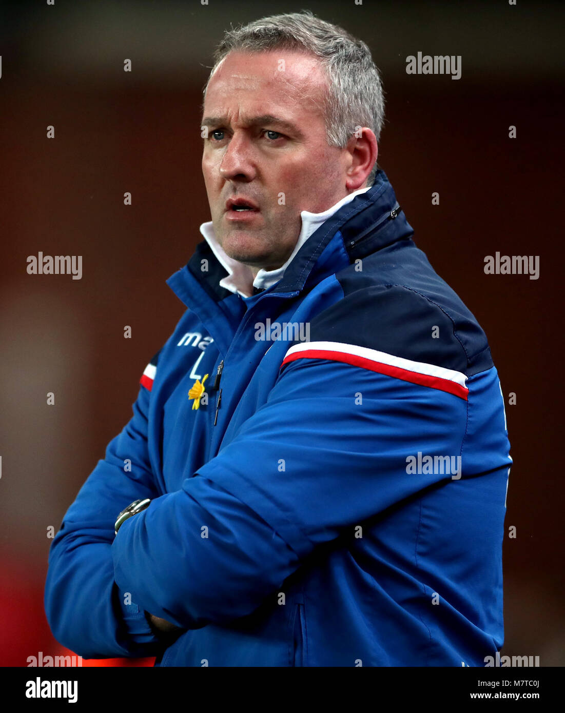 Stoke City manager Paul Lambert during the Premier League match at the bet365 Stadium, Stoke. PRESS ASSOCIATION Photo. Picture date: Monday March 12, 2018. See PA story SOCCER Stoke. Photo credit should read: Nick Potts/PA Wire. RESTRICTIONS: No use with unauthorised audio, video, data, fixture lists, club/league logos or 'live' services. Online in-match use limited to 75 images, no video emulation. No use in betting, games or single club/league/player publications. Stock Photo