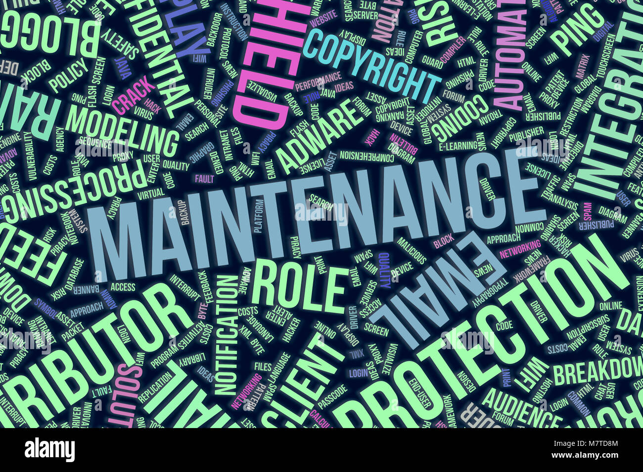 Maintenance, IT, information technology conceptual word cloud for for design wallpaper, texture or background Stock Photo