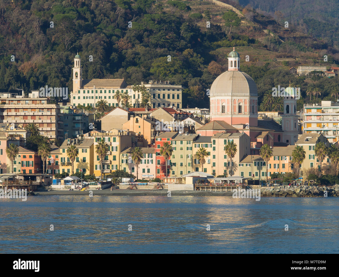 Pegli typical village in Genoa Liguria viewed from the sea, colorful