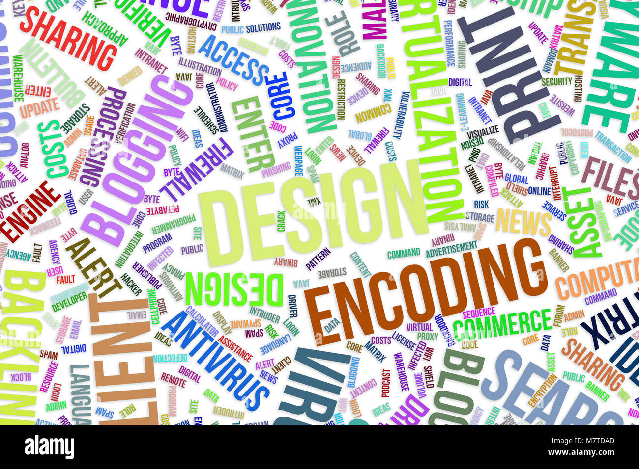 Design, IT, information technology conceptual word cloud for for design wallpaper, texture or background Stock Photo