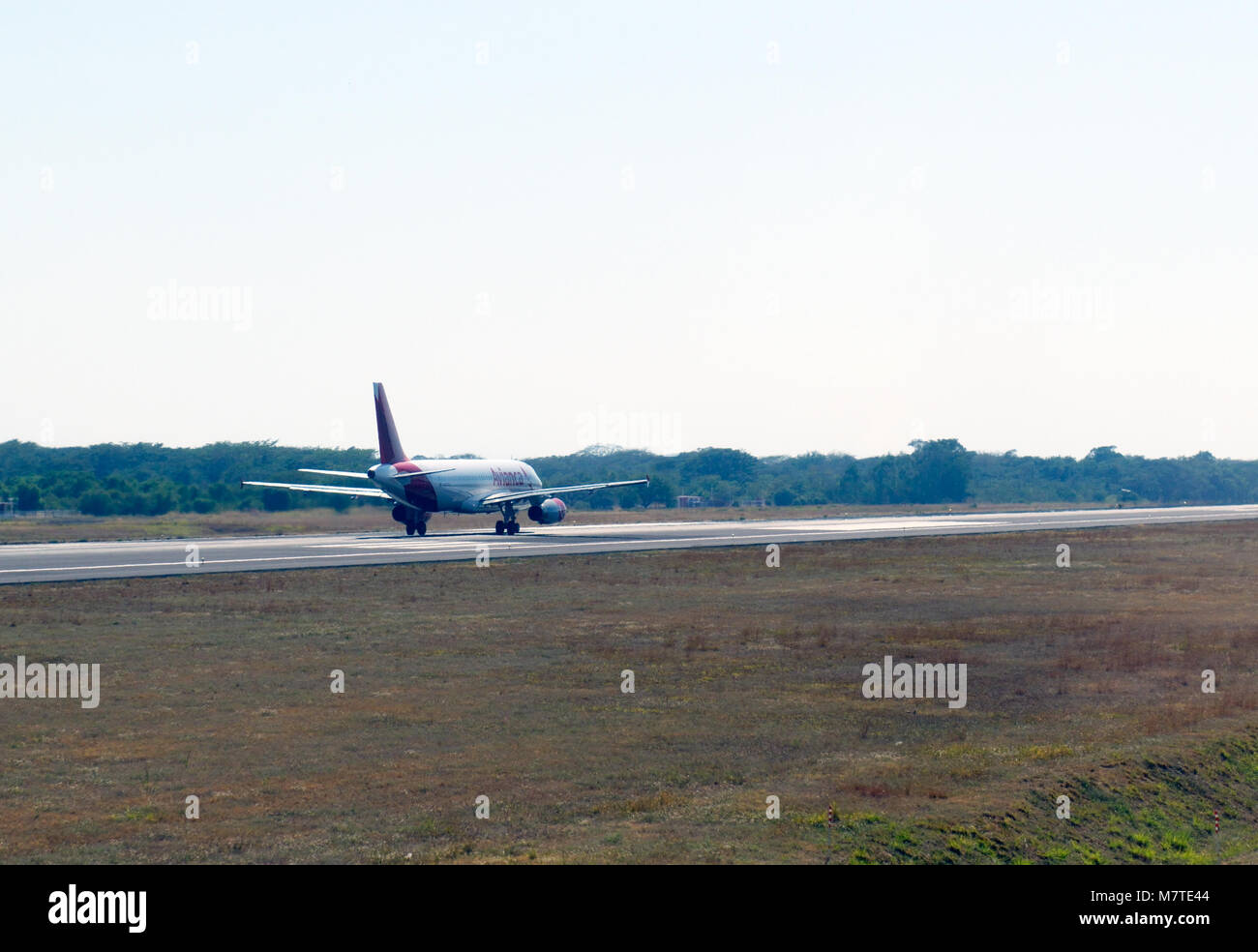 Avianca Airlines plane taking off at San Salvador airport, El Salvador Stock Photo