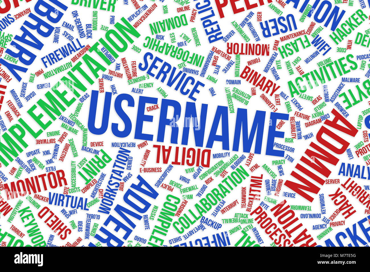 Username, IT, information technology conceptual word cloud for for design wallpaper, texture or background Stock Photo