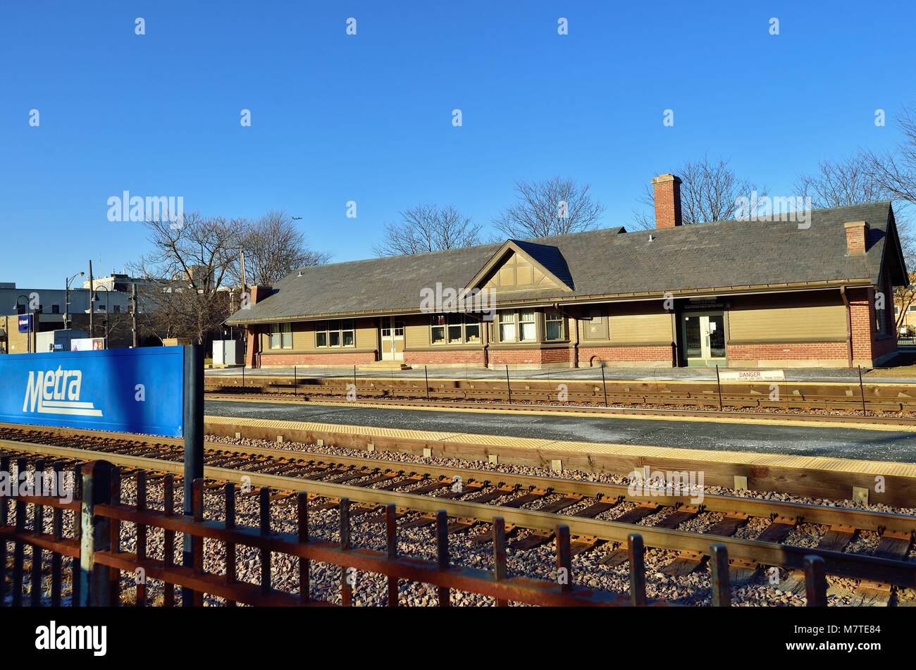 Chicago, Illinois, USA. The Norwood Park Train Station now serving Metra commuters on the northwest side of Chicago. The station was built in 1907. Stock Photo