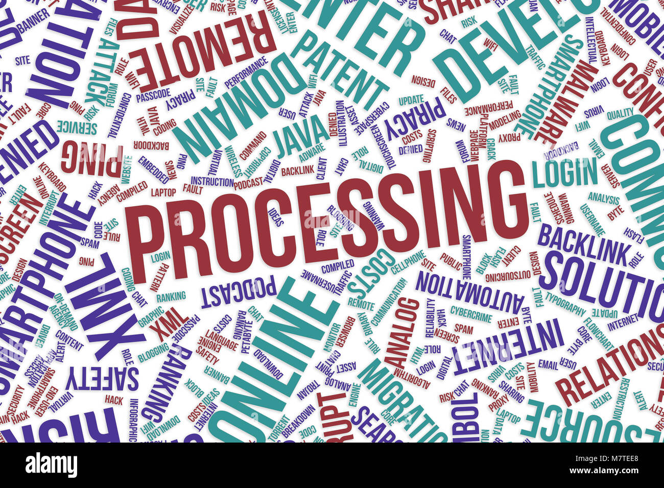 Processing, IT, information technology conceptual word cloud for for design wallpaper, texture or background Stock Photo