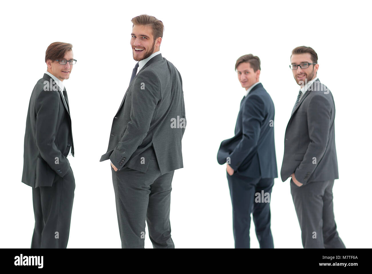 rear view.a group of successful business people.i Stock Photo - Alamy